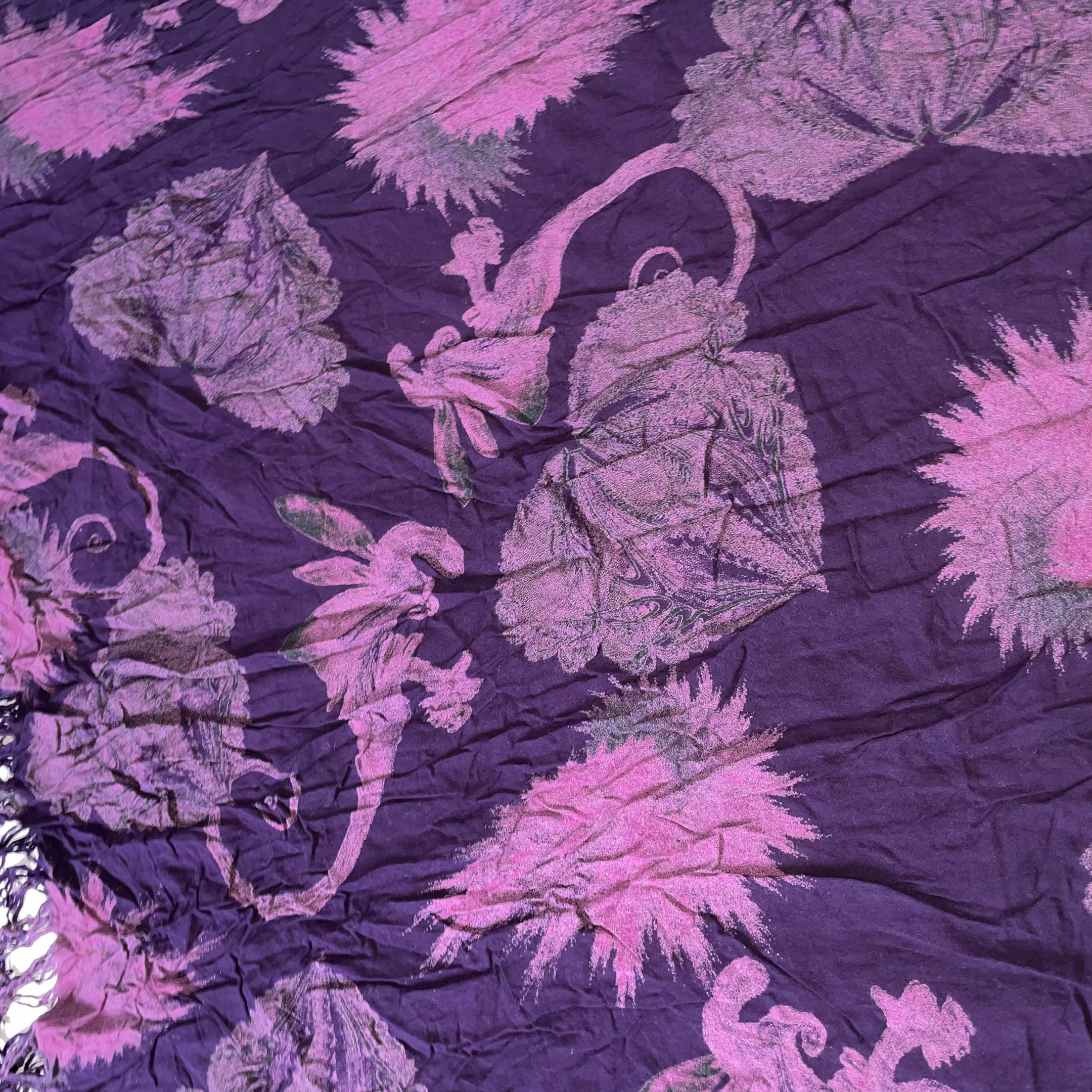 Vintage women's purple cotton floral print scarf L 64 W 36| SKU 3740
