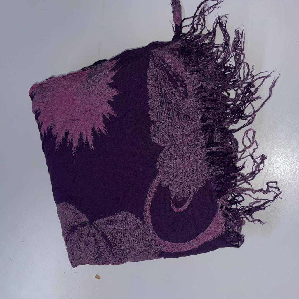 Vintage women's purple cotton floral print scarf L 64 W 36| SKU 3740