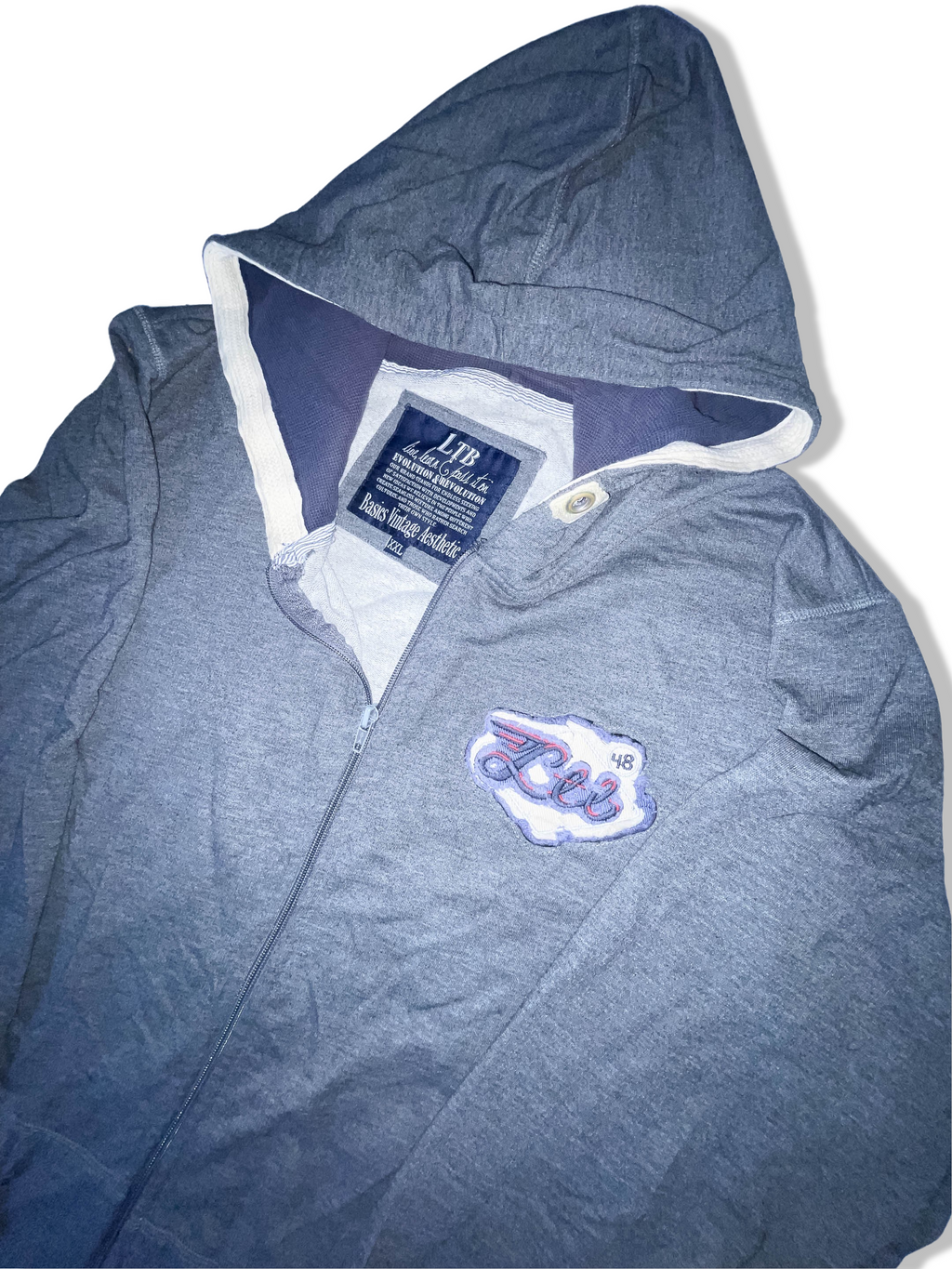 Vintage LTB Big logo full zip up grey hoodie size XXL