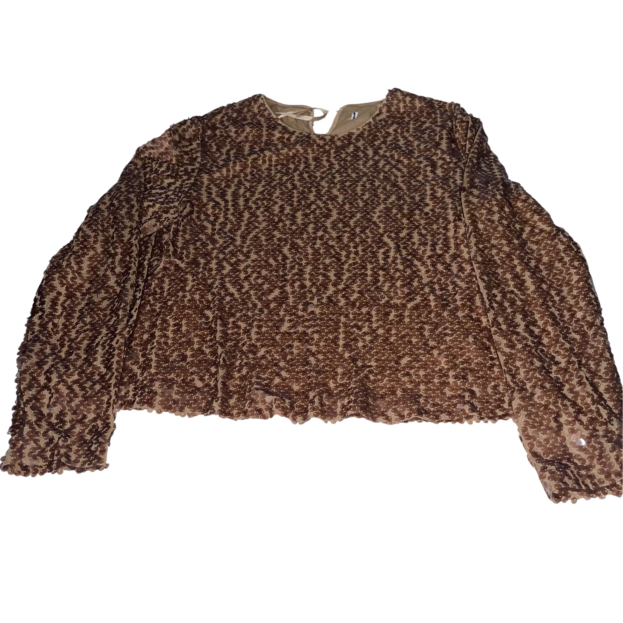Vintage Womens Brown Studded sequine medium blouse