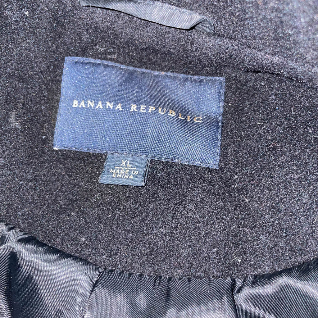 Men's Banana Republic wool double button breasted black trench coat in XL| 3697