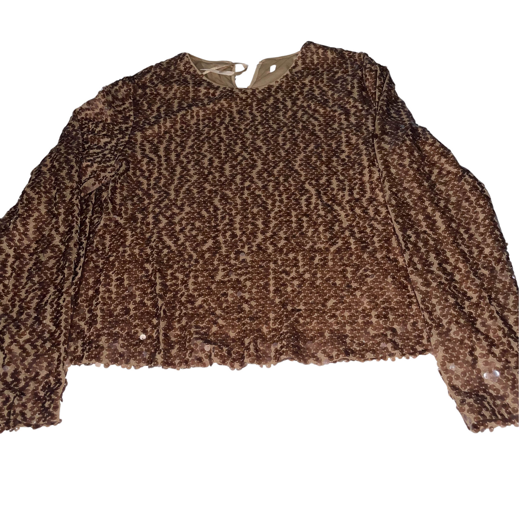 Vintage Womens Brown Studded sequine medium blouse