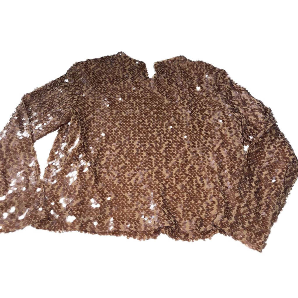 Vintage Womens Brown Studded sequine medium blouse