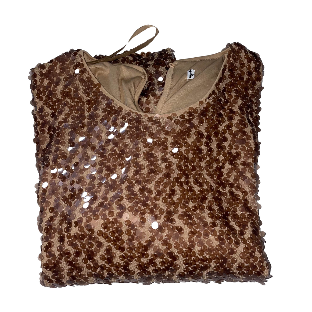 Vintage Womens Brown Studded sequine medium blouse