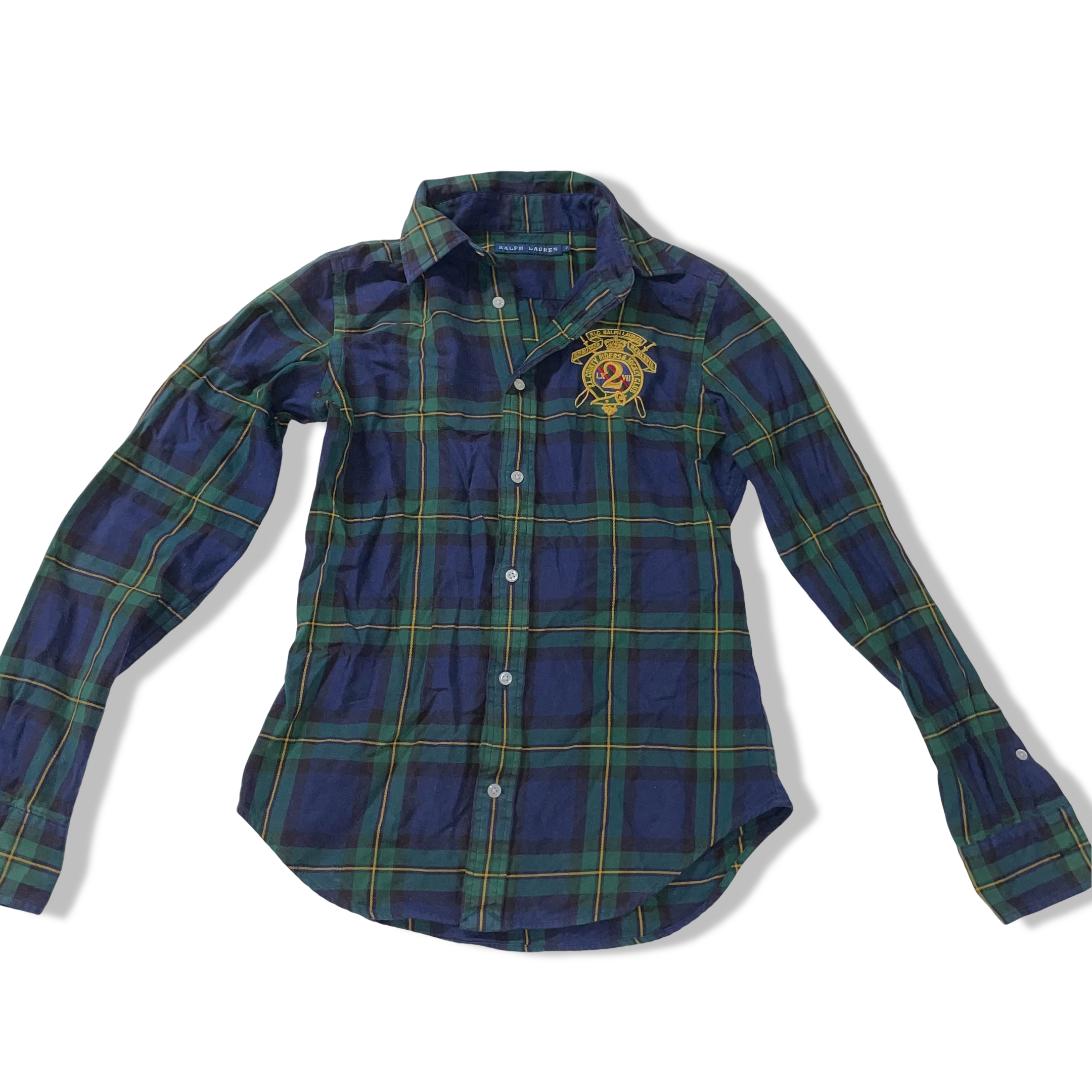Vintage Women's Ralph Lauren Blue & Green Checkered long sleeve shirt in M| 3698