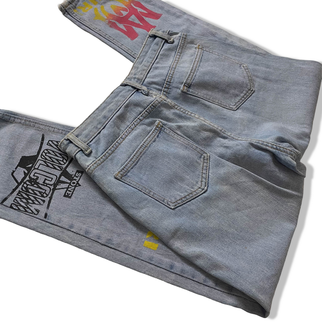 Vintage Almiri stone Volcom graphics print mens blue jeans trouser|L 36 W26|3706