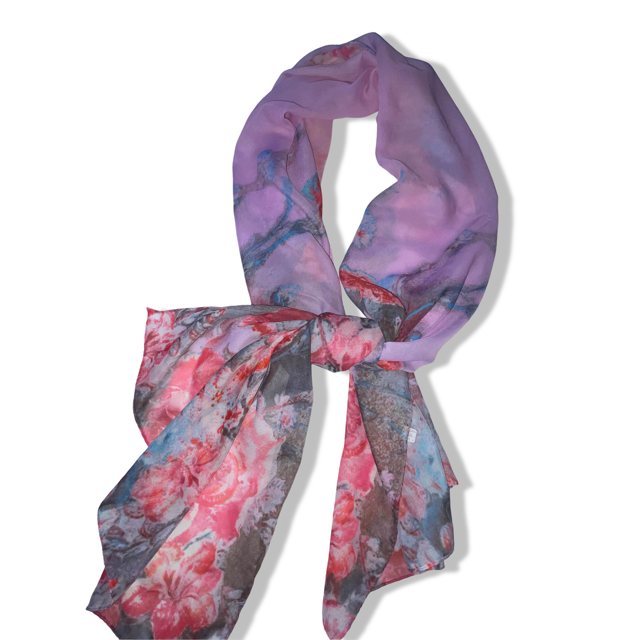 Vintage women's pink cashmere and silk floral scarf L 62 W 19| SKU 3742
