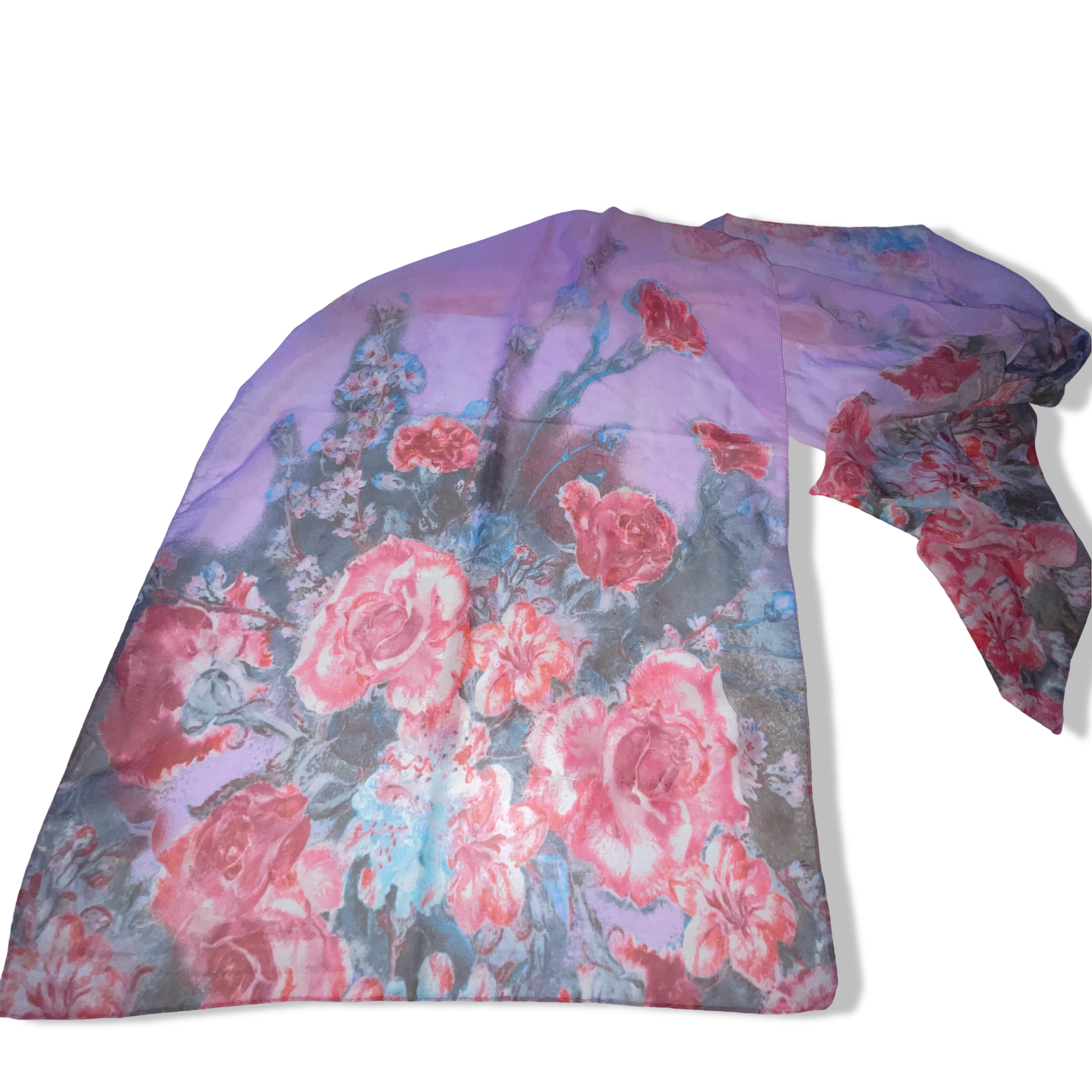 Vintage women's pink cashmere and silk floral scarf L 62 W 19| SKU 3742