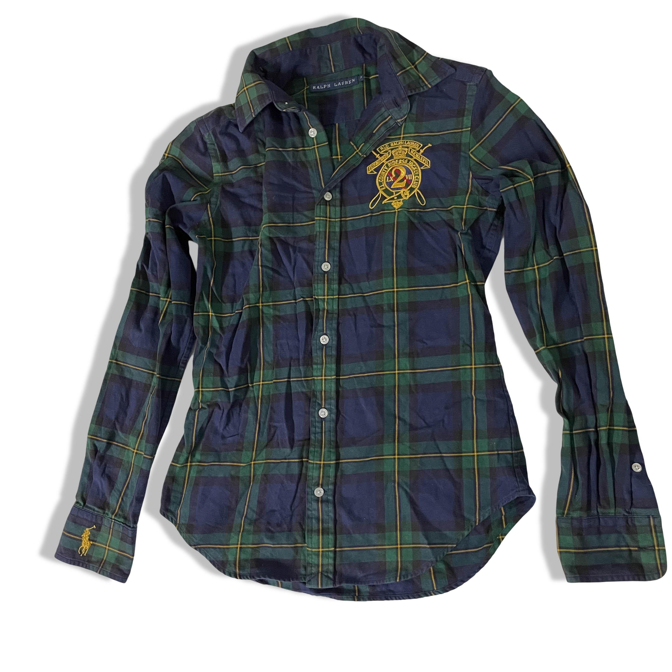 Vintage Women's Ralph Lauren Blue & Green Checkered long sleeve shirt in M| 3698