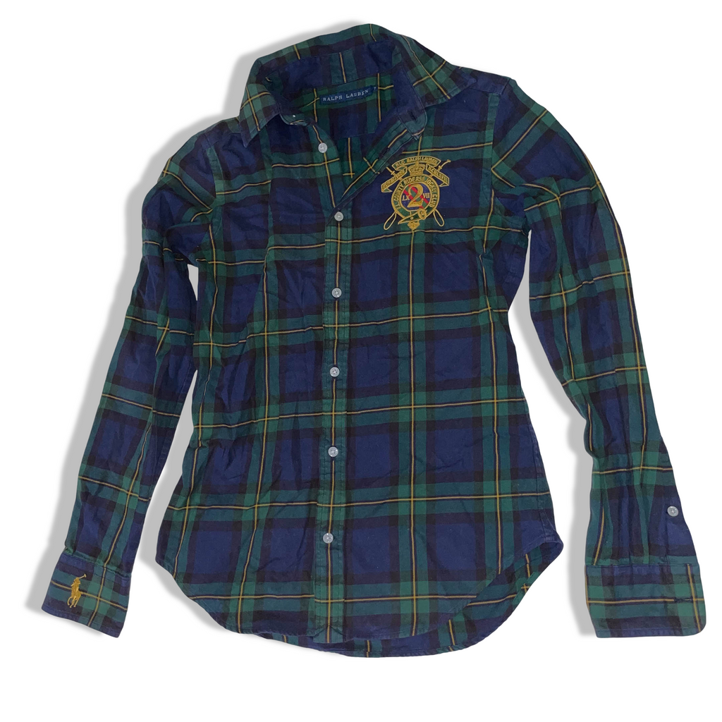 Vintage Women's Ralph Lauren Blue & Green Checkered long sleeve shirt in M| 3698