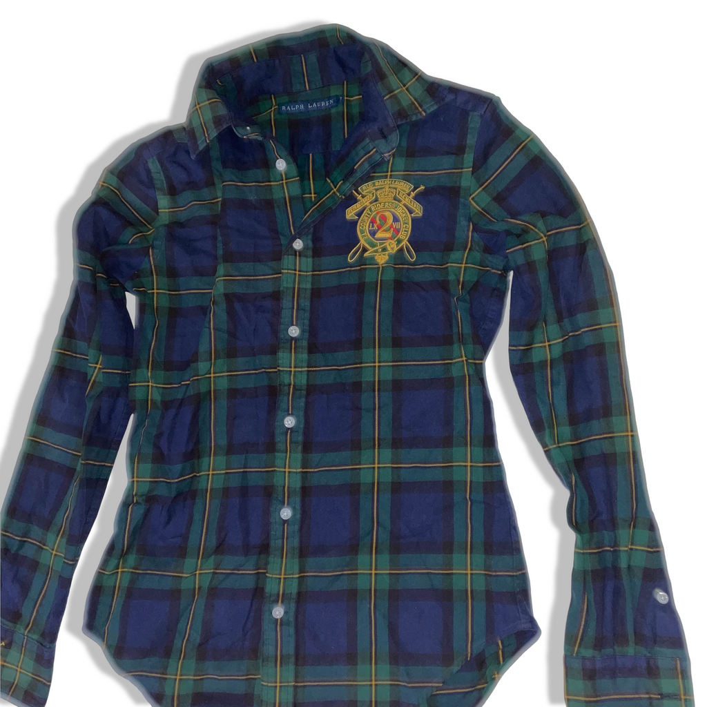 Vintage Women's Ralph Lauren Blue & Green Checkered long sleeve shirt in M| 3698