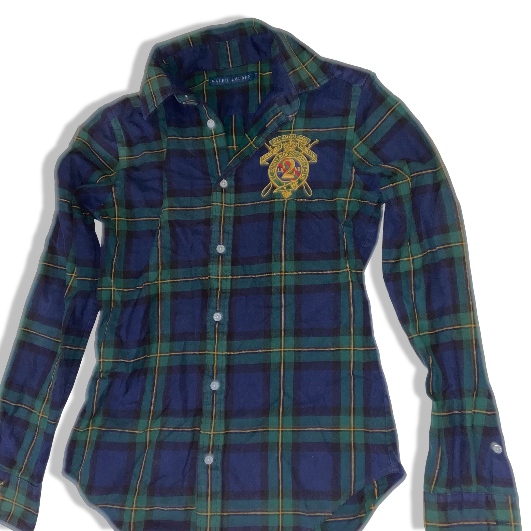 Vintage Women's Ralph Lauren Blue & Green Checkered long sleeve shirt in M| 3698