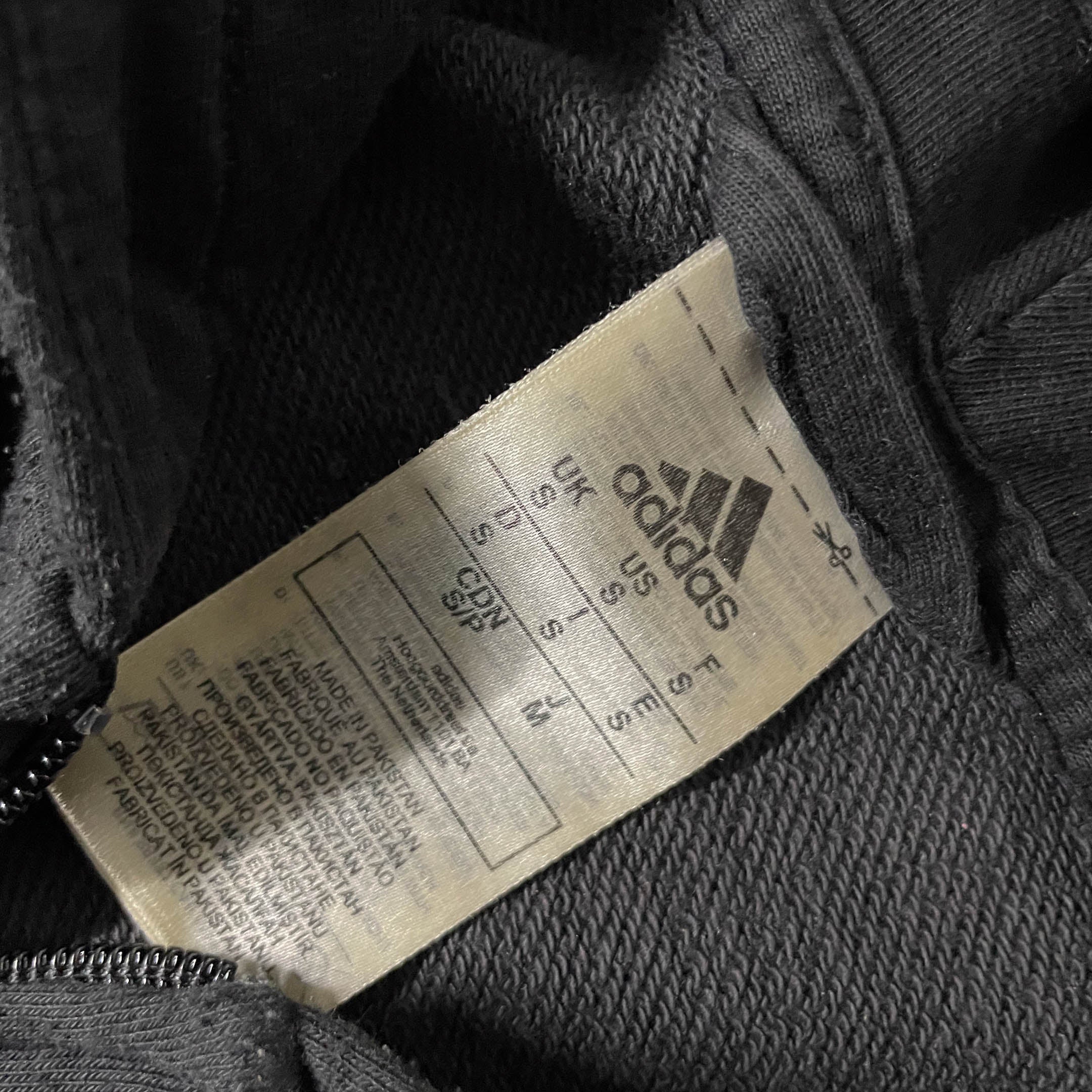 Vintage Adidas Men's sport essentials black 3 stripe Hooded jacket in S|SKU 3743