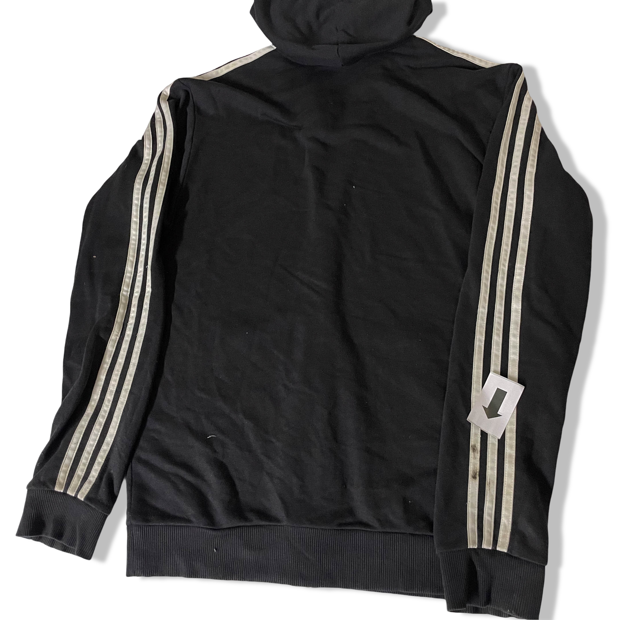 Vintage Adidas Men's sport essentials black 3 stripe Hooded jacket in S|SKU 3743