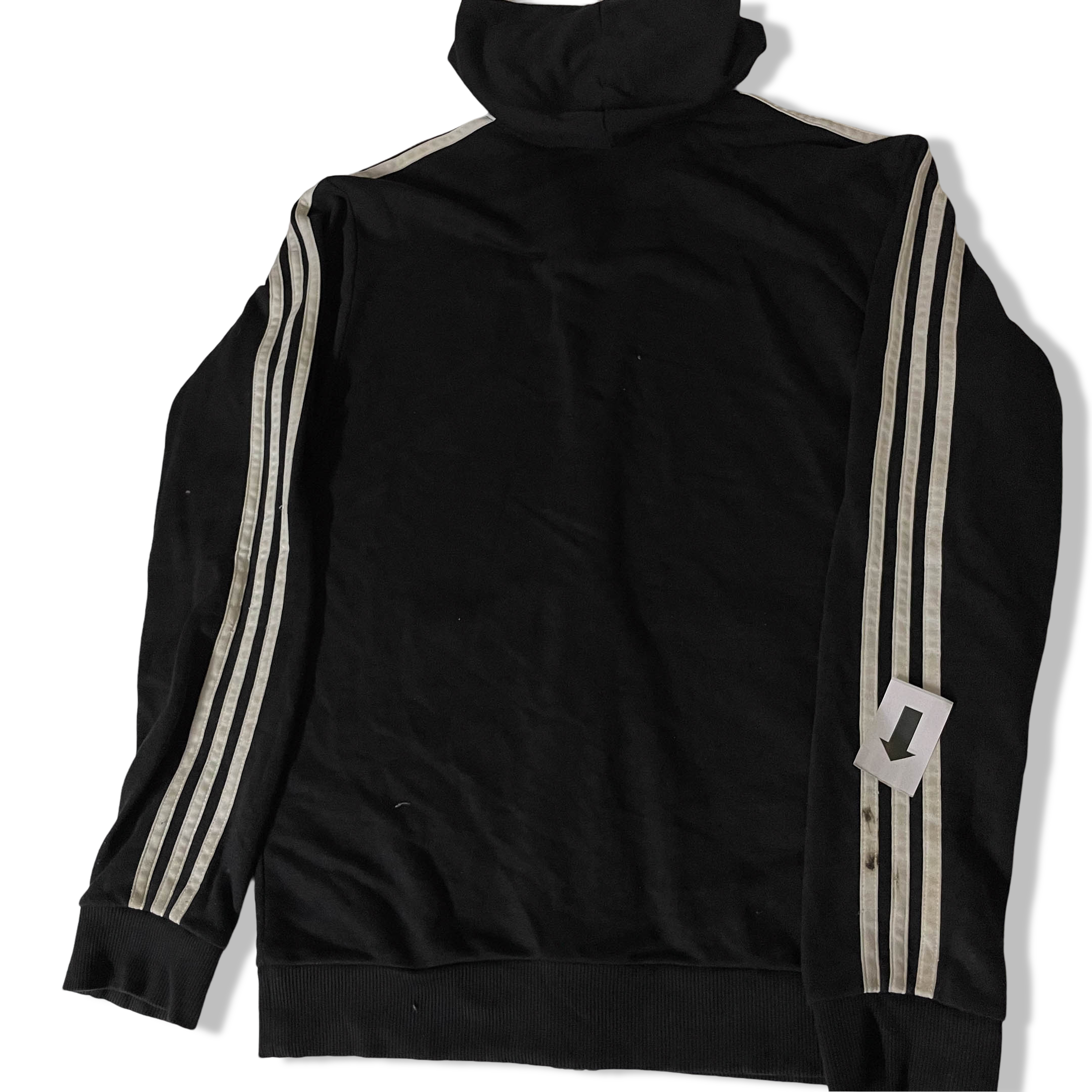 Vintage Adidas Men's sport essentials black 3 stripe Hooded jacket in S|SKU 3743