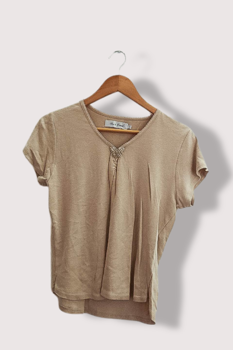 Vintage pure & natural womens short sleeve cream vneck blouse size 14