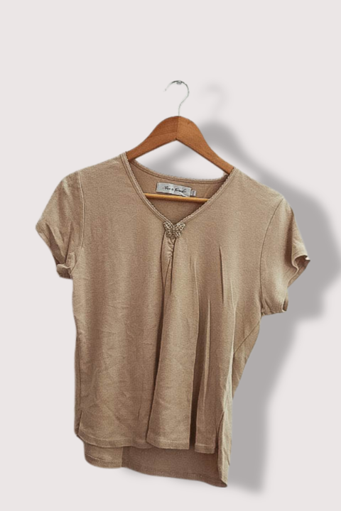 Vintage pure & natural womens short sleeve cream vneck blouse size 14