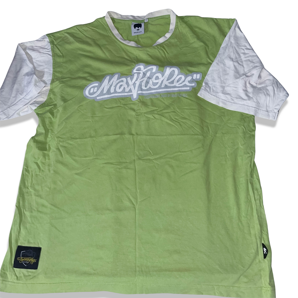Vintage Lemon green Maxflopl graphics XL colourblock roundneck tees