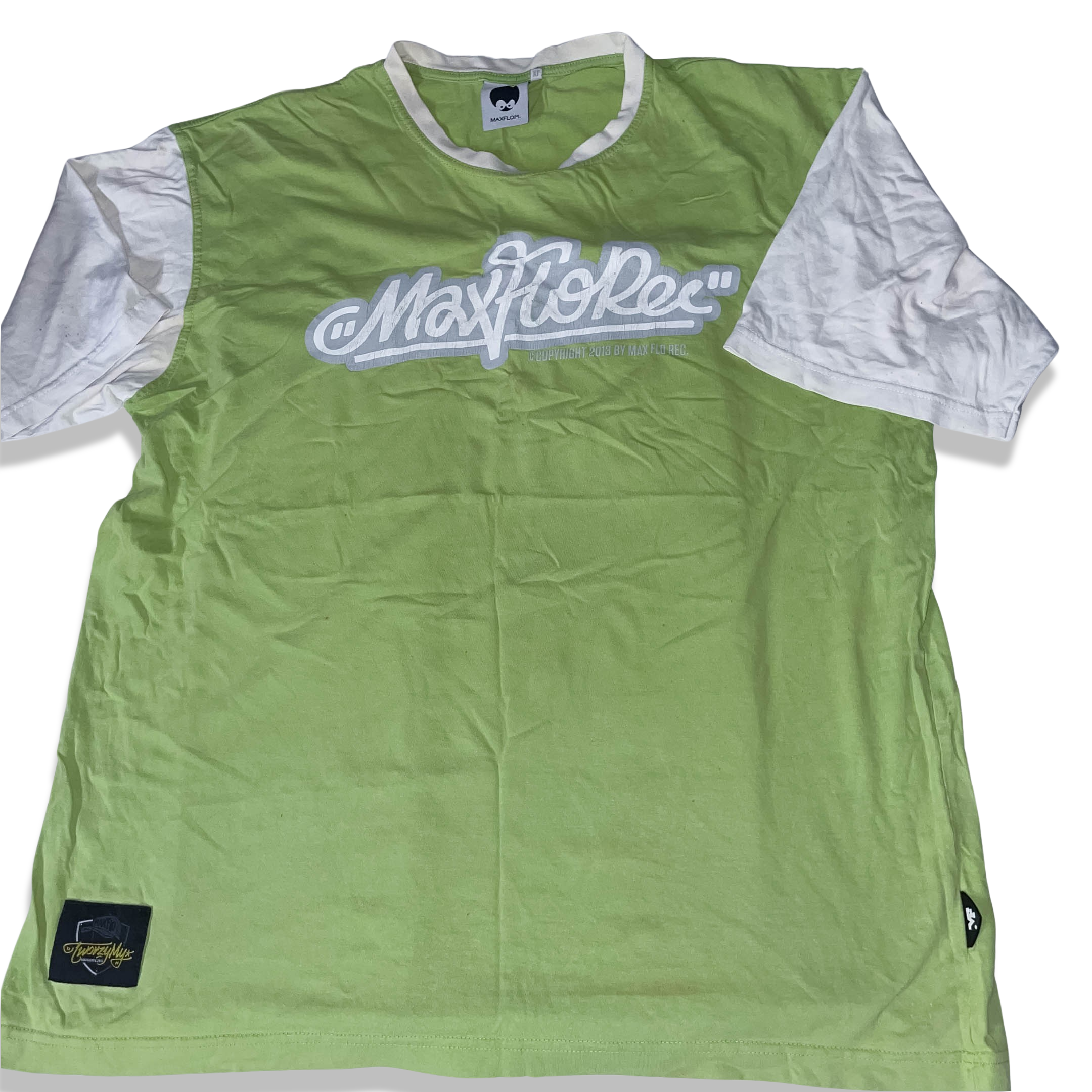 Vintage Lemon green Maxflopl graphics XL colourblock roundneck tees
