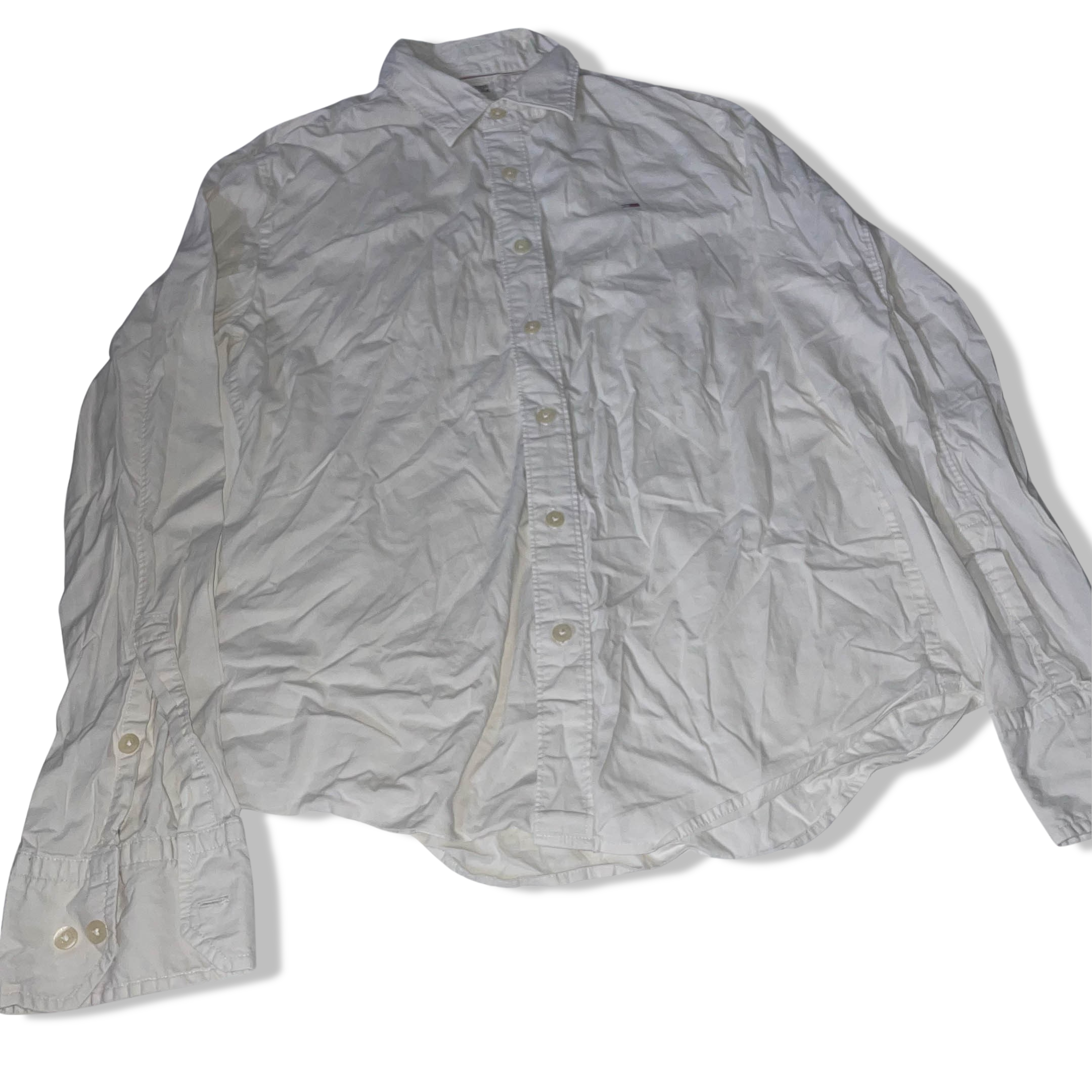 Vintage Tommy Hilfiger Denim small white mens long sleeve authentic shirt