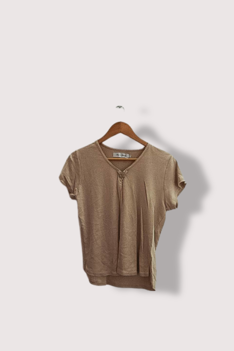 Vintage pure & natural womens short sleeve cream vneck blouse size 14