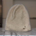 Vintage cream womens winter beanie hat