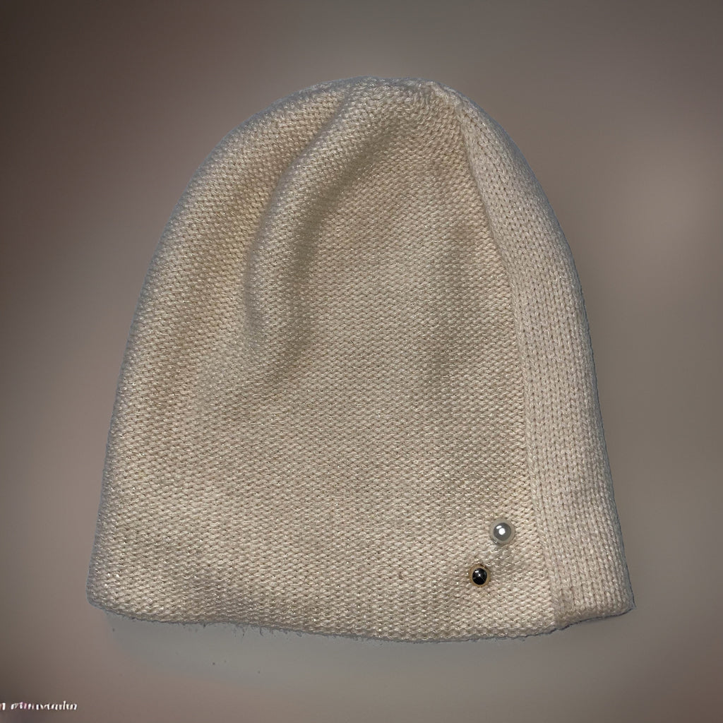 Vintage cream womens winter beanie hat