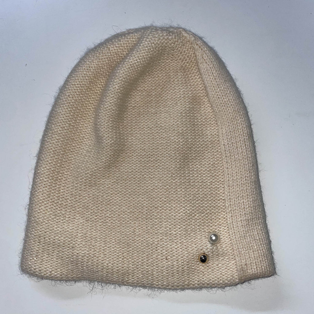 Vintage cream womens winter beanie hat