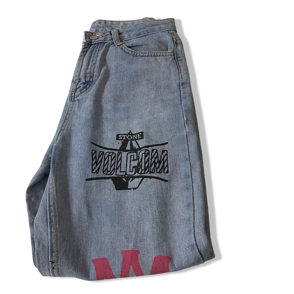 Vintage Almiri stone Volcom graphics print mens blue jeans trouser|L 36 W26|3706