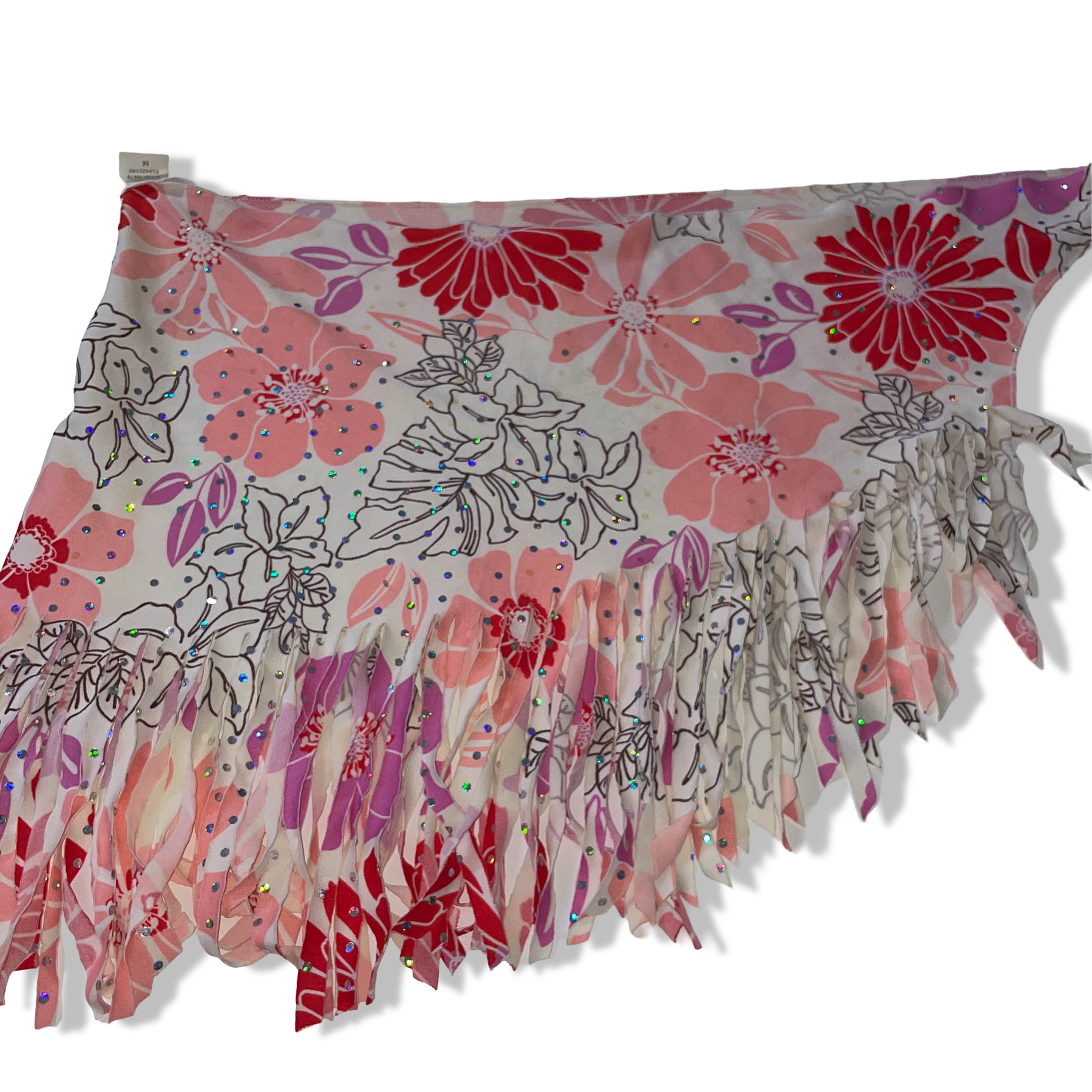 Vintage women's studded multi floral print polyester scarf L 44 W 15| SKU 3745