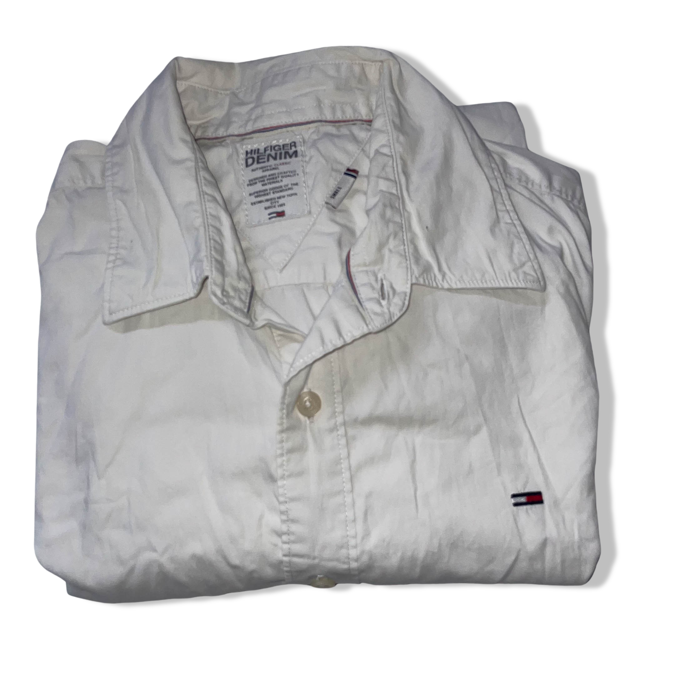 Vintage Tommy Hilfiger Denim small white mens long sleeve authentic shirt