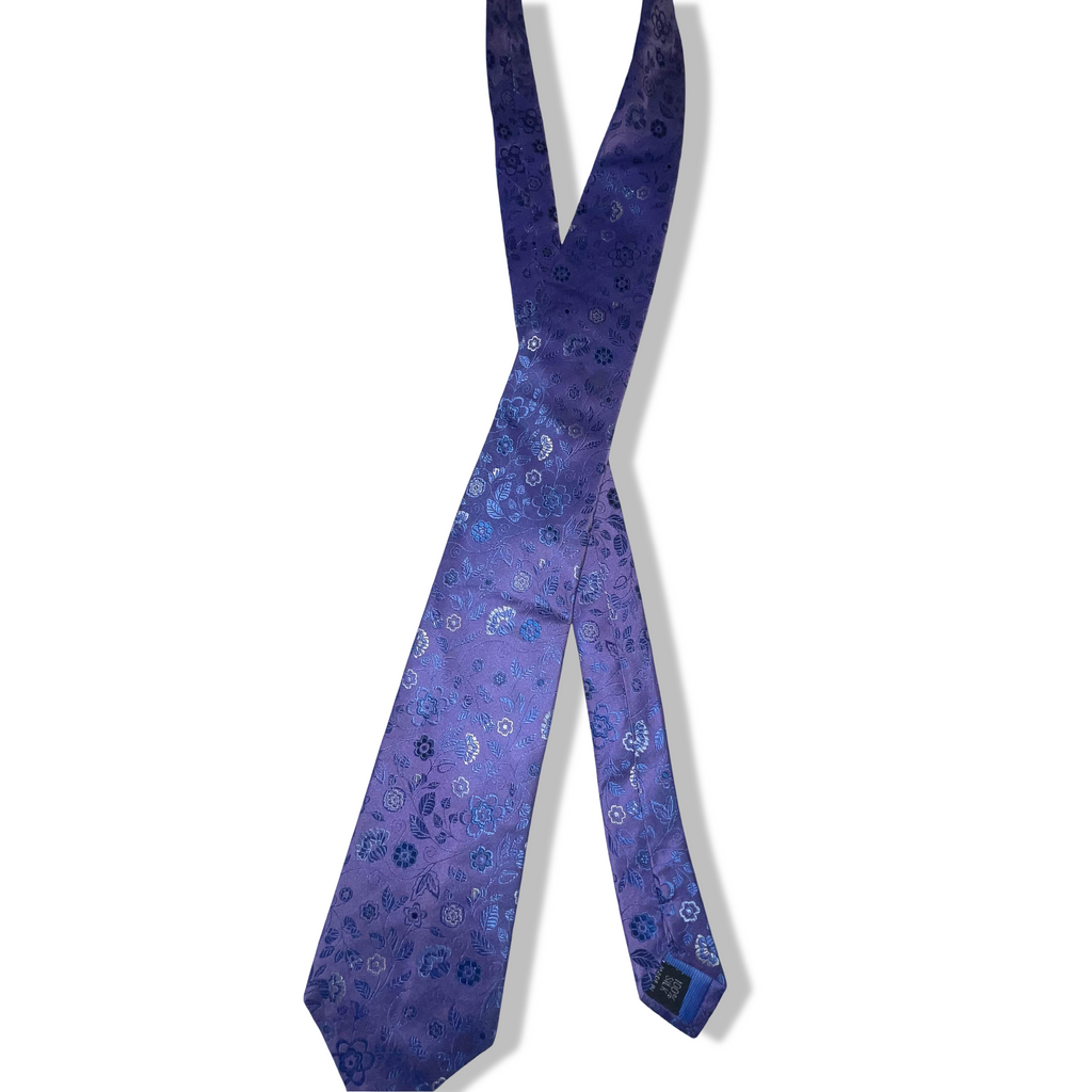 Vintage Thomas Nash purple floral print men's office tie L 56| SKU 3746