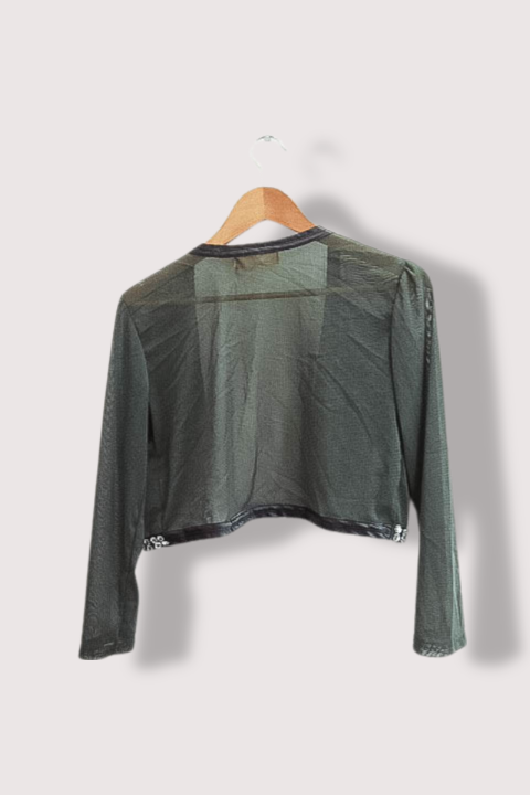 Vintage Shannon womens cropped beaded open front grey jacket M/L