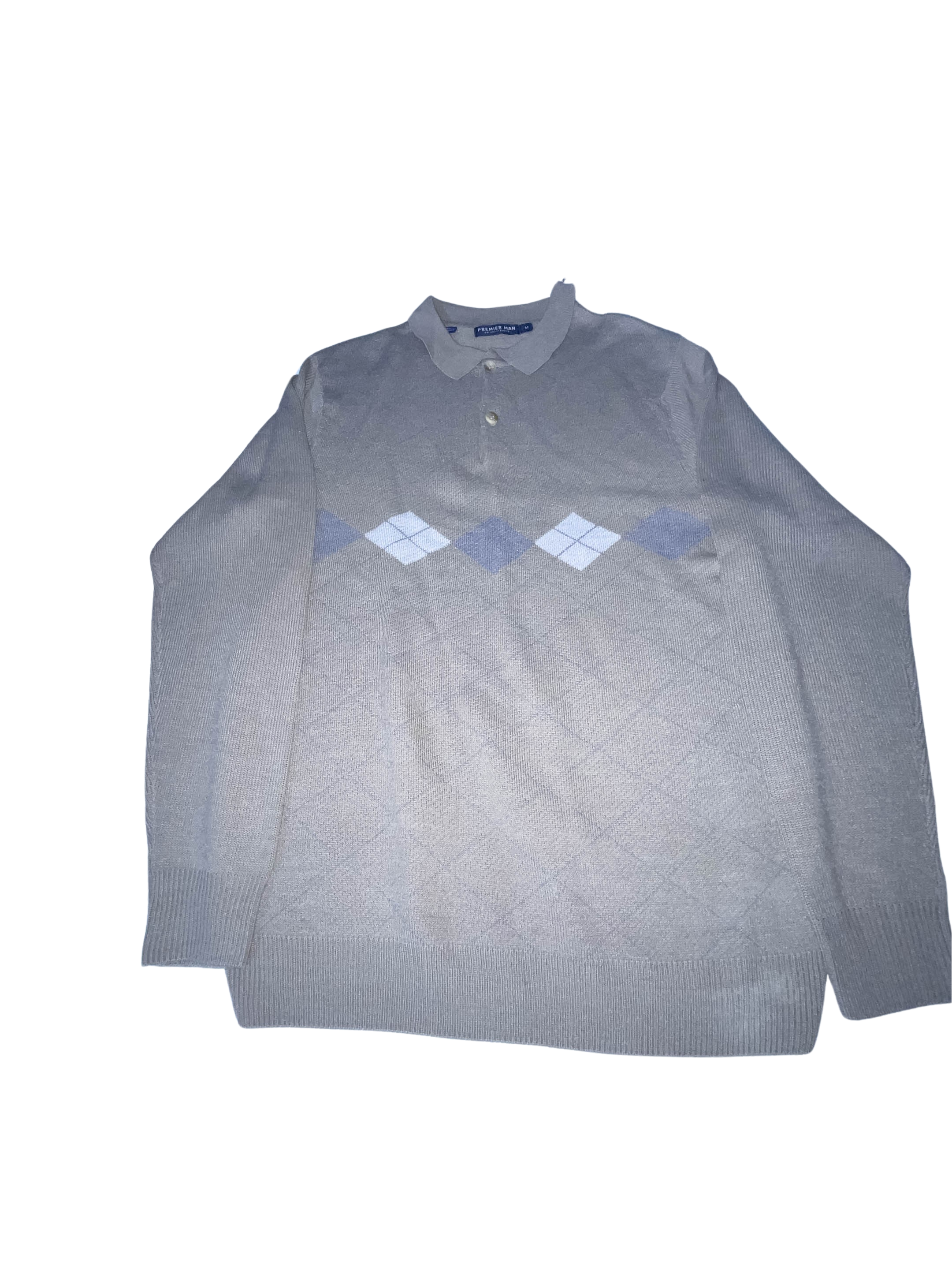 Vintage Premier man long sleeve patterned medium cream polo sweatshirt