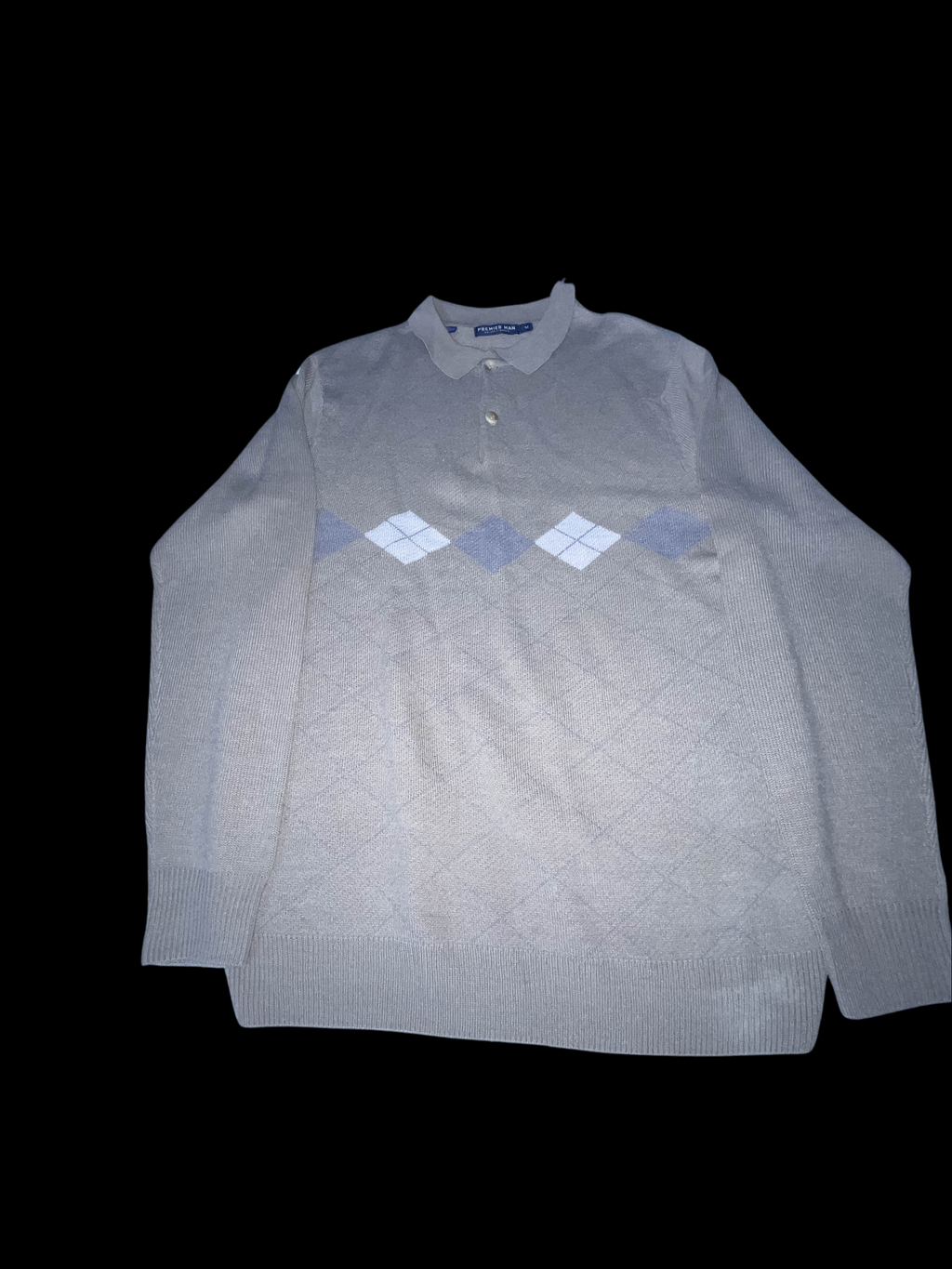 Vintage Premier man long sleeve patterned medium cream polo sweatshirt