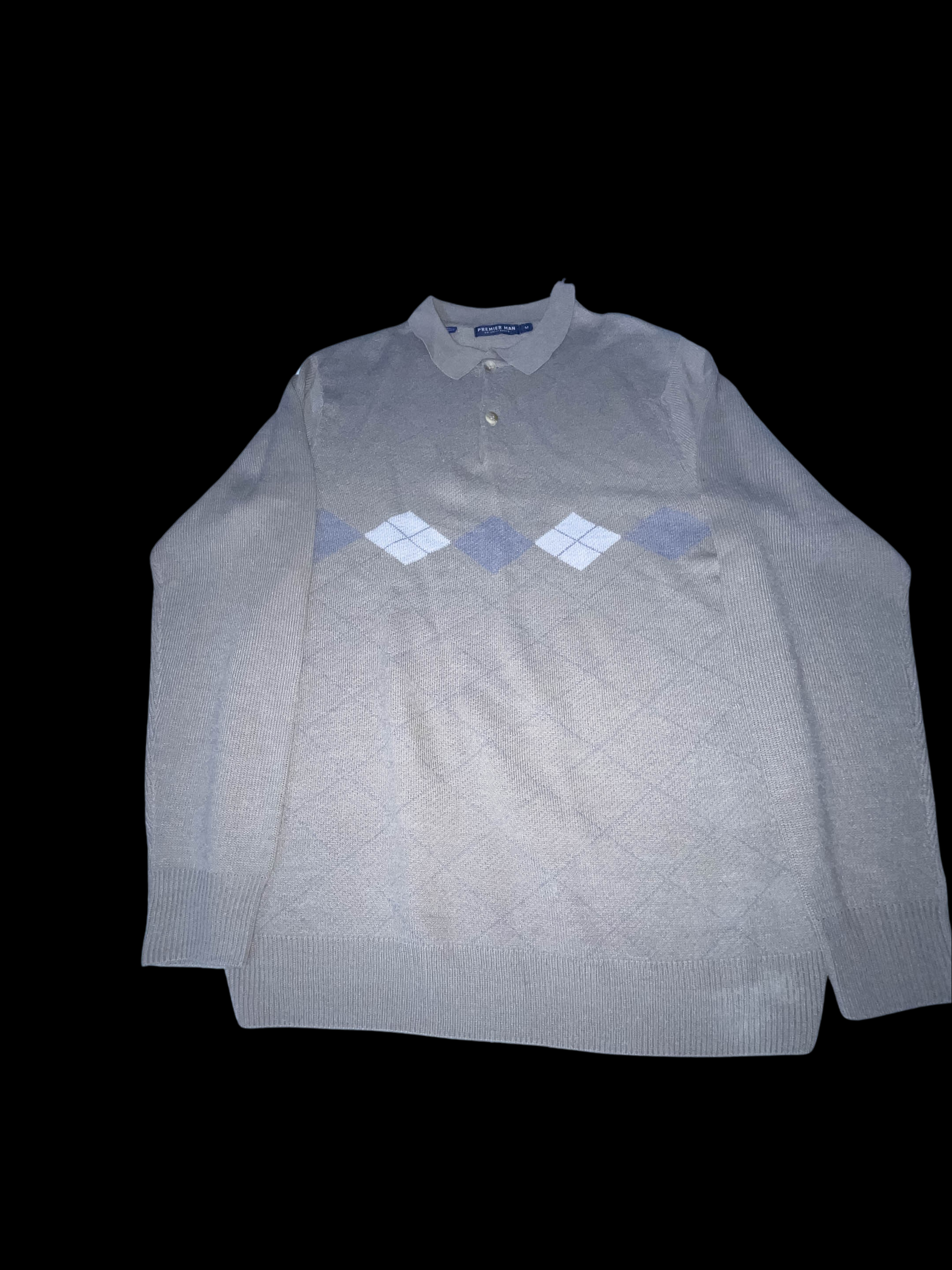 Vintage Premier man long sleeve patterned medium cream polo sweatshirt