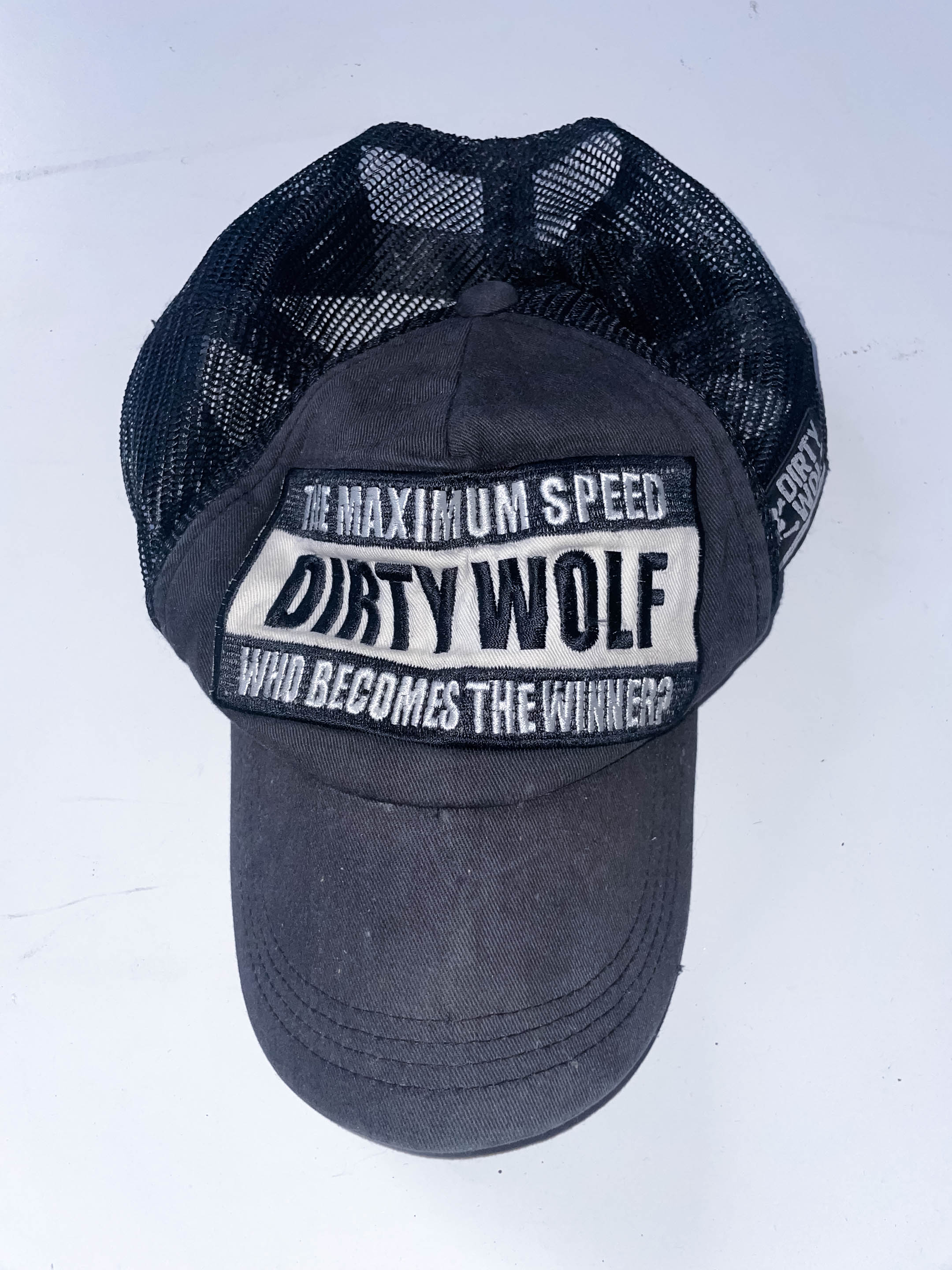 Vintage Dirty Wolf printed black baseball cap