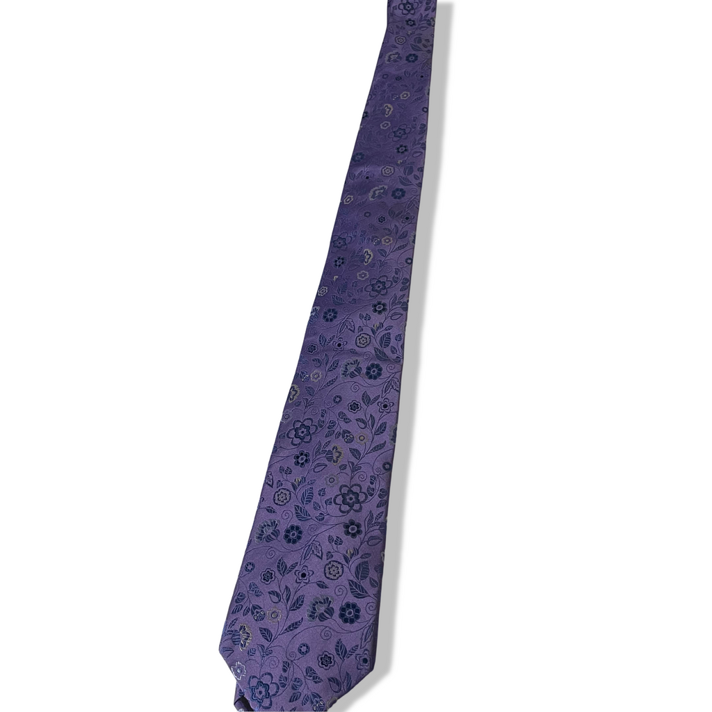 Vintage Thomas Nash purple floral print men's office tie L 56| SKU 3746