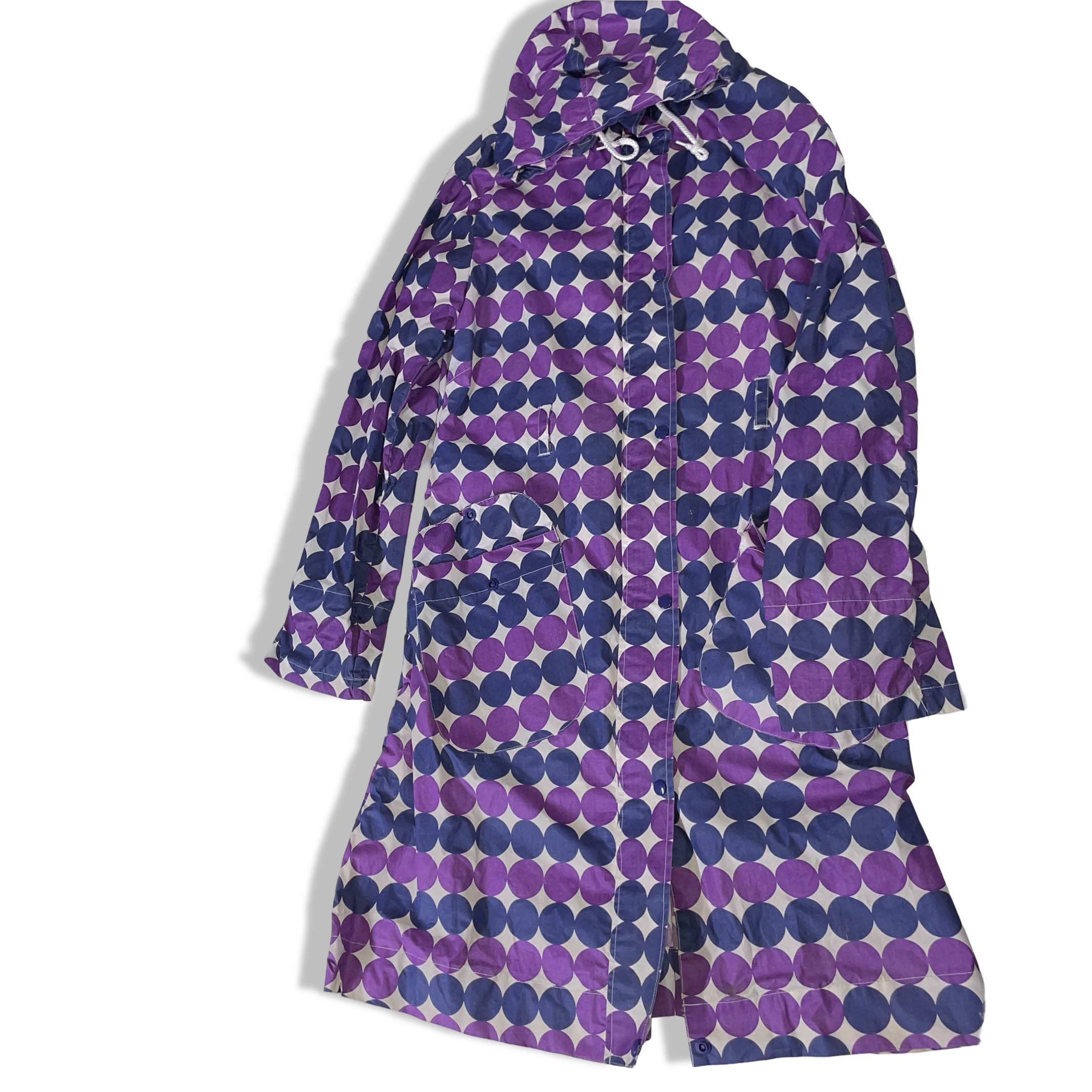 Vintage Women's Pieces Polka Dot Print Purple Hooded Rain Coat IN S/M