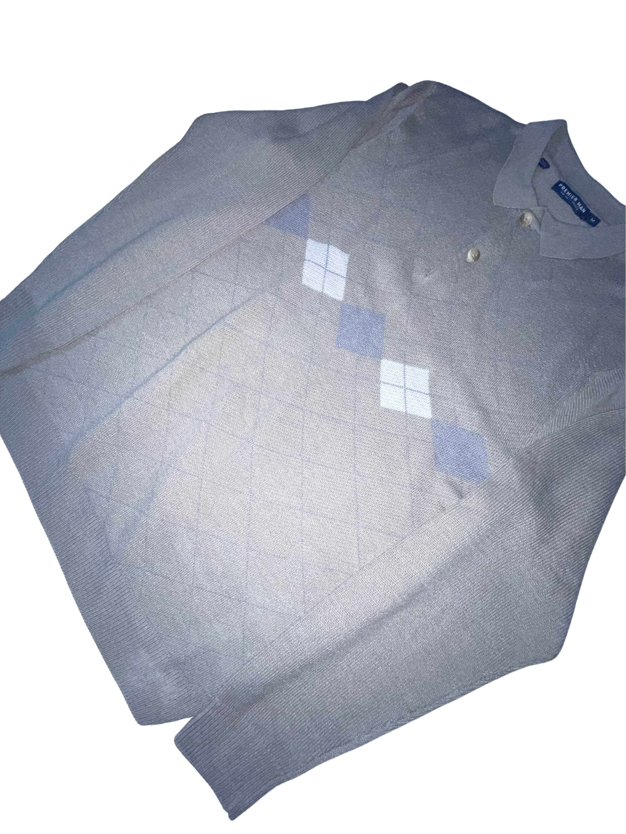 Vintage Premier man long sleeve patterned medium cream polo sweatshirt