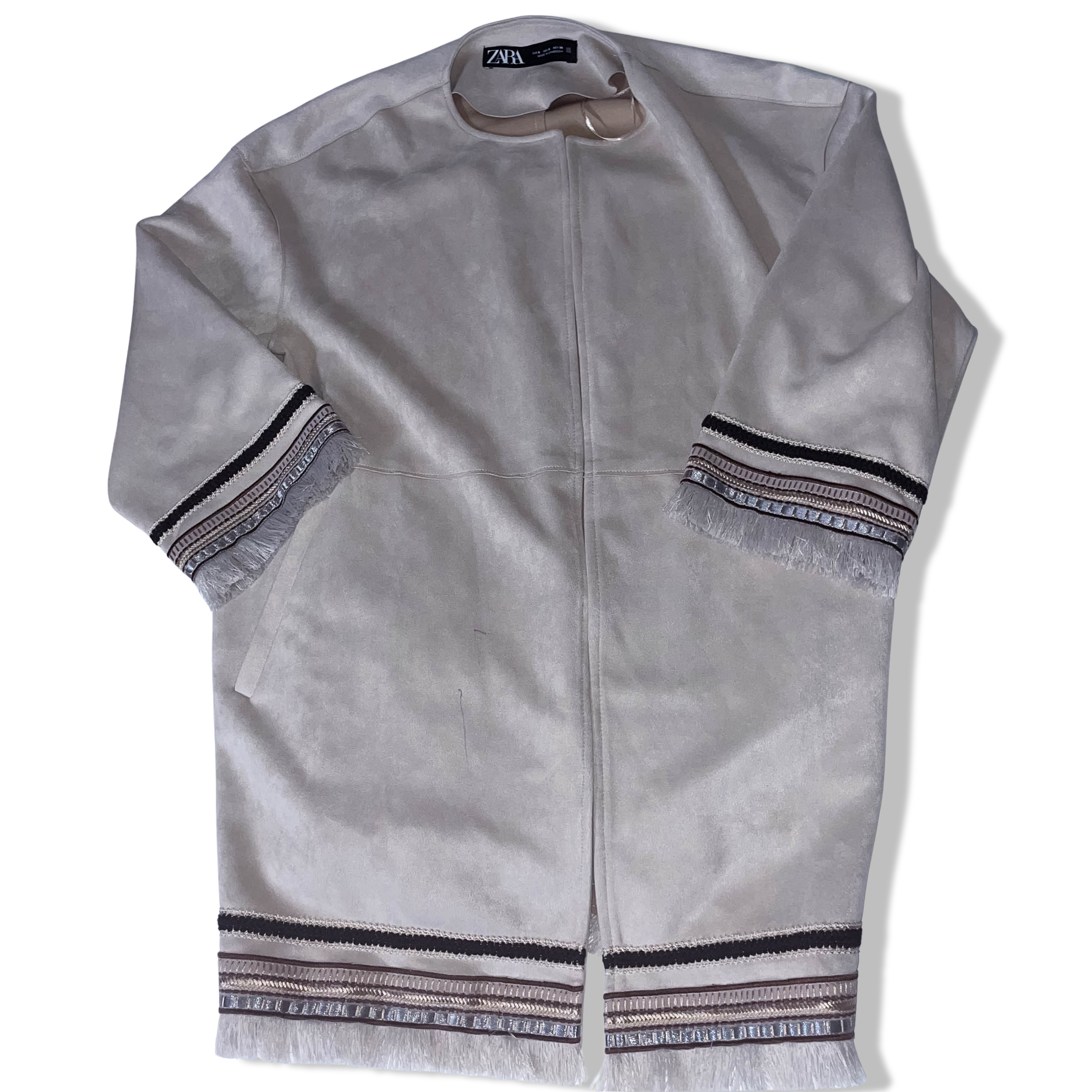 Vintage Zara Women Cream Small Fringed faux suede jacket