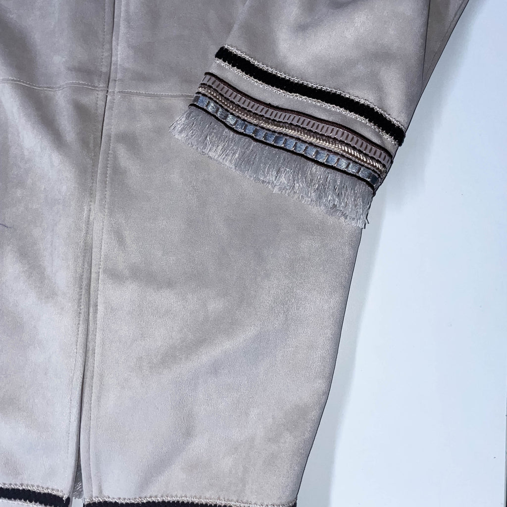 Vintage Zara Women Cream Small Fringed faux suede jacket