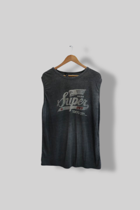 Vintage Superdry Tokyo city graphics Grey mens sleeveless Top XL