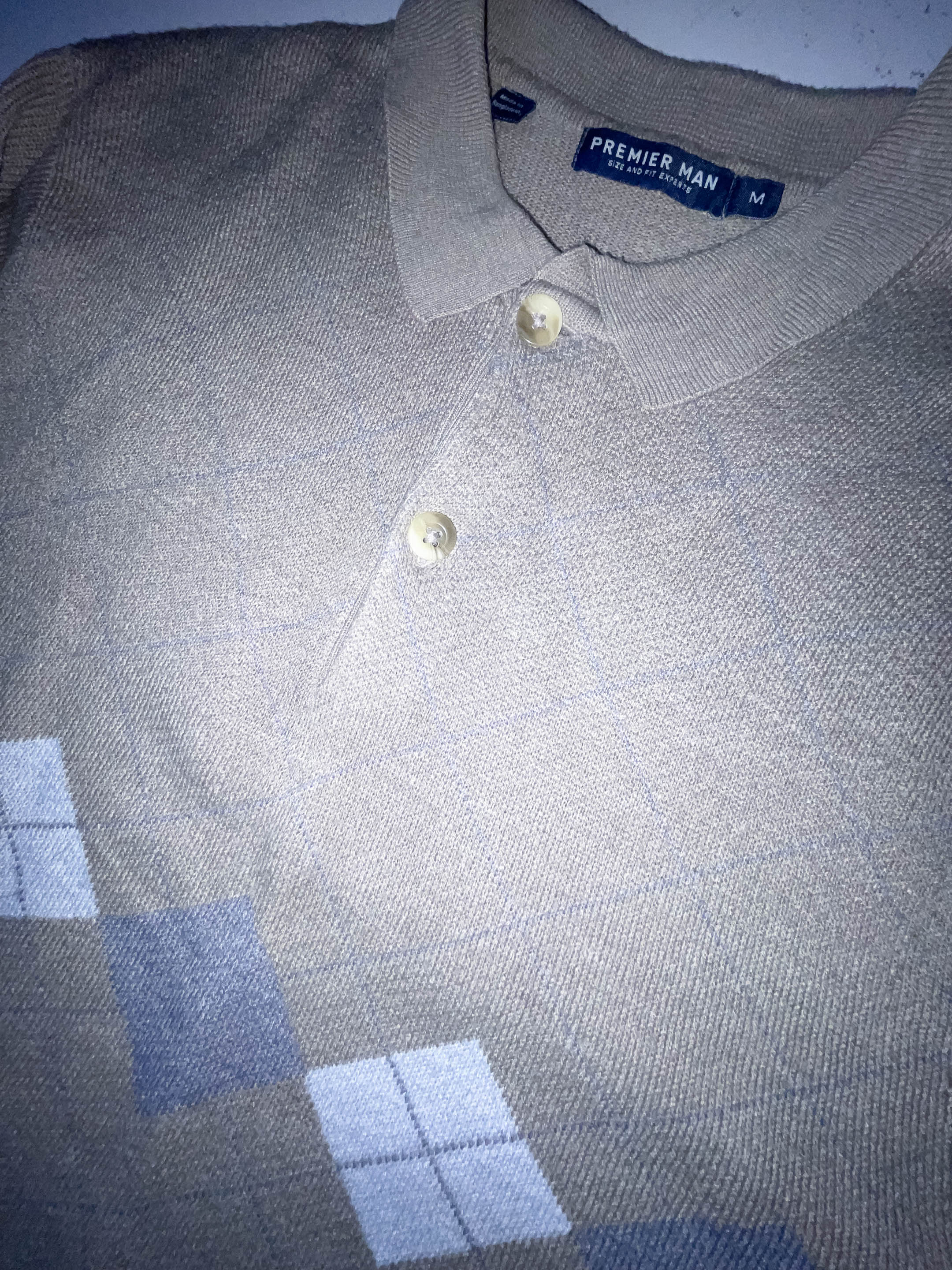 Vintage Premier man long sleeve patterned medium cream polo sweatshirt