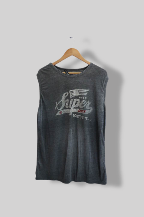 Vintage Superdry Tokyo city graphics Grey mens sleeveless Top XL