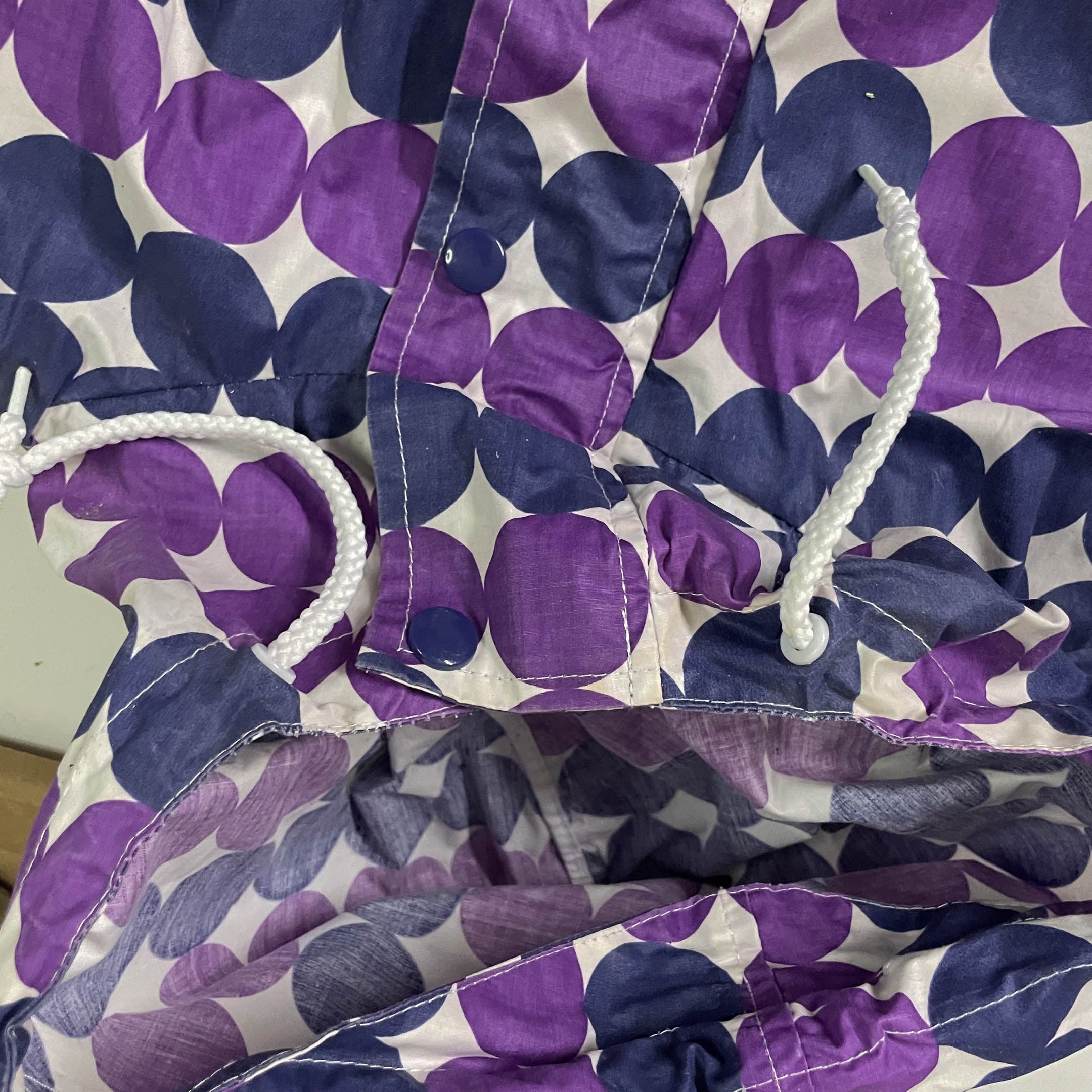 Vintage Women's Pieces Polka Dot Print Purple Hooded Rain Coat IN S/M