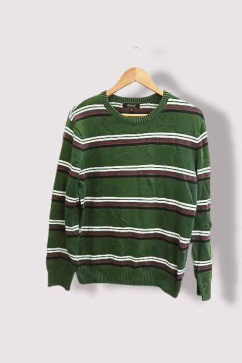 Vintage Yishion womens green stripped medium cotton sweatshirt