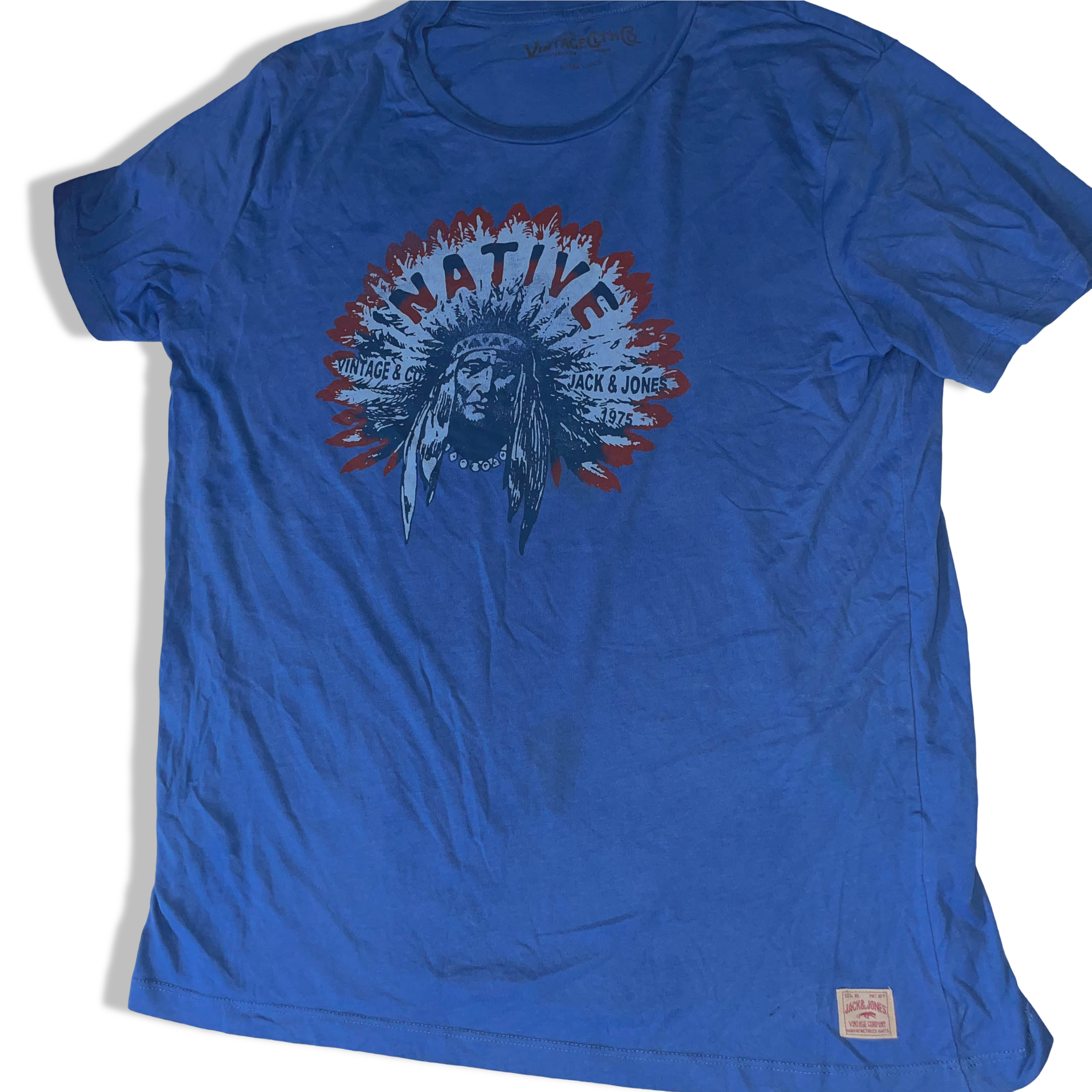 Vintage Jack &amp; Jones 90's Graphics printed mens blue Tshirt XL|L28W20|SKU 3747