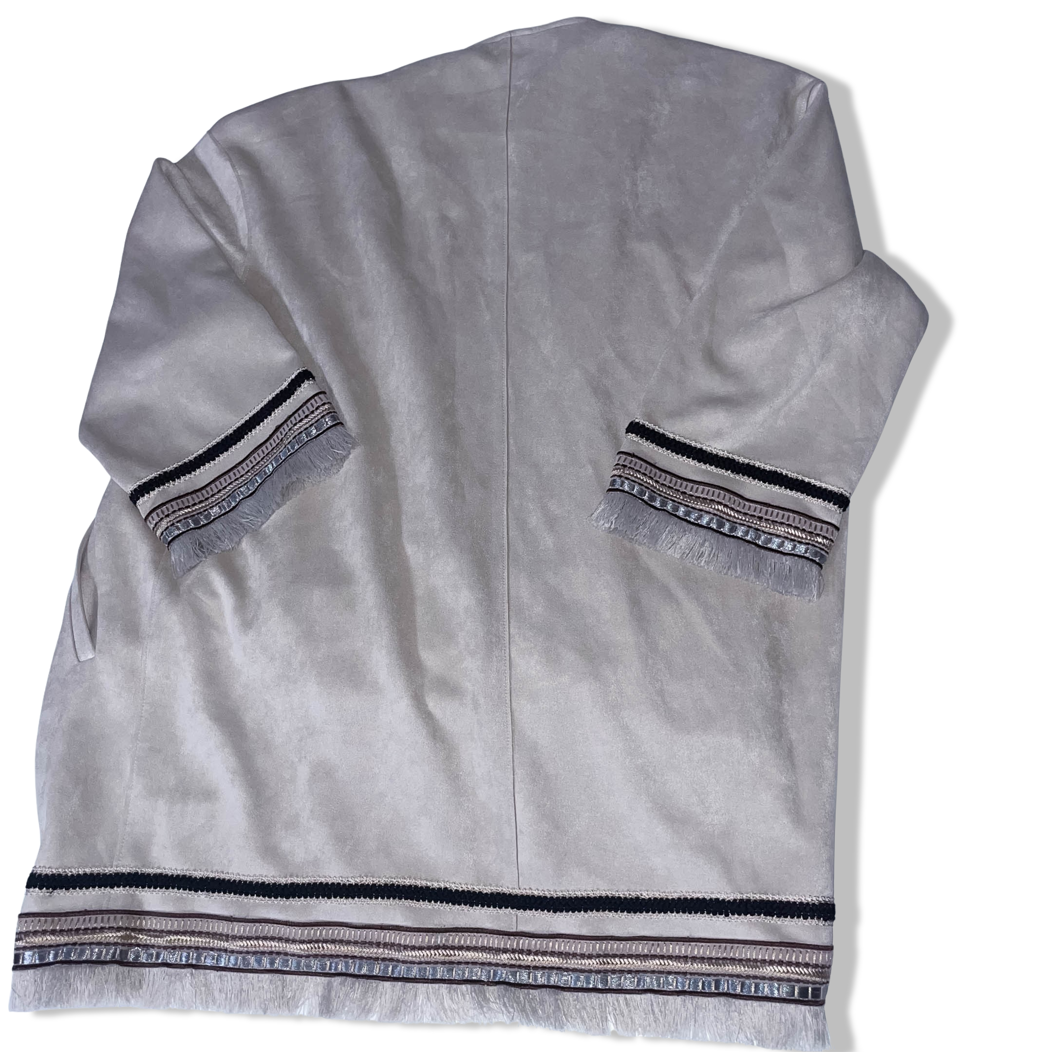 Vintage Zara Women Cream Small Fringed faux suede jacket