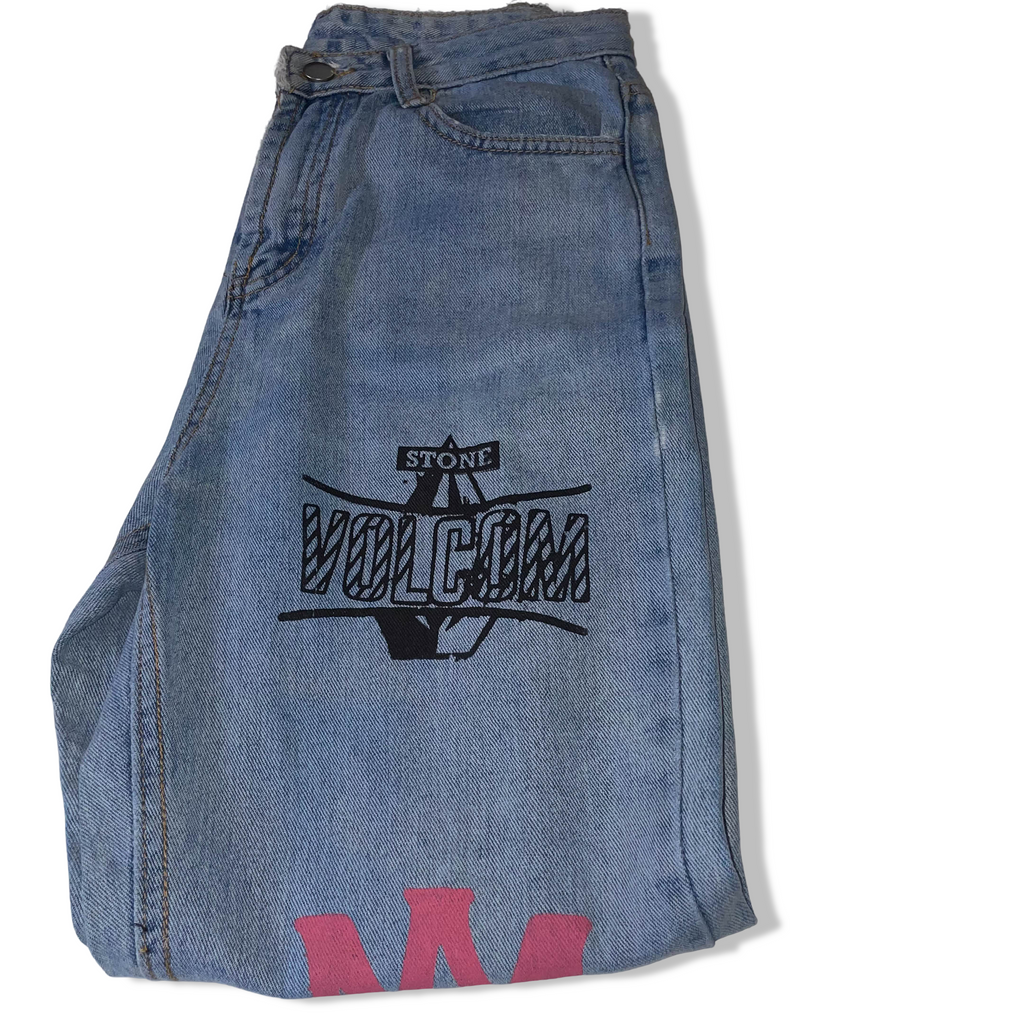 Vintage Almiri stone Volcom graphics print mens blue jeans trouser|L 36 W26|3706